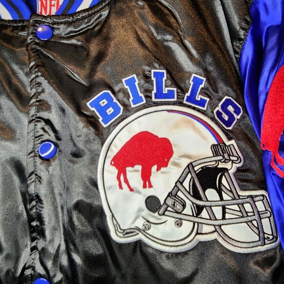 Buffalo Bills Jacket Satin Bomber Coat NFL Team Varsity Button NFL Mens Large - Picture 10 of 11